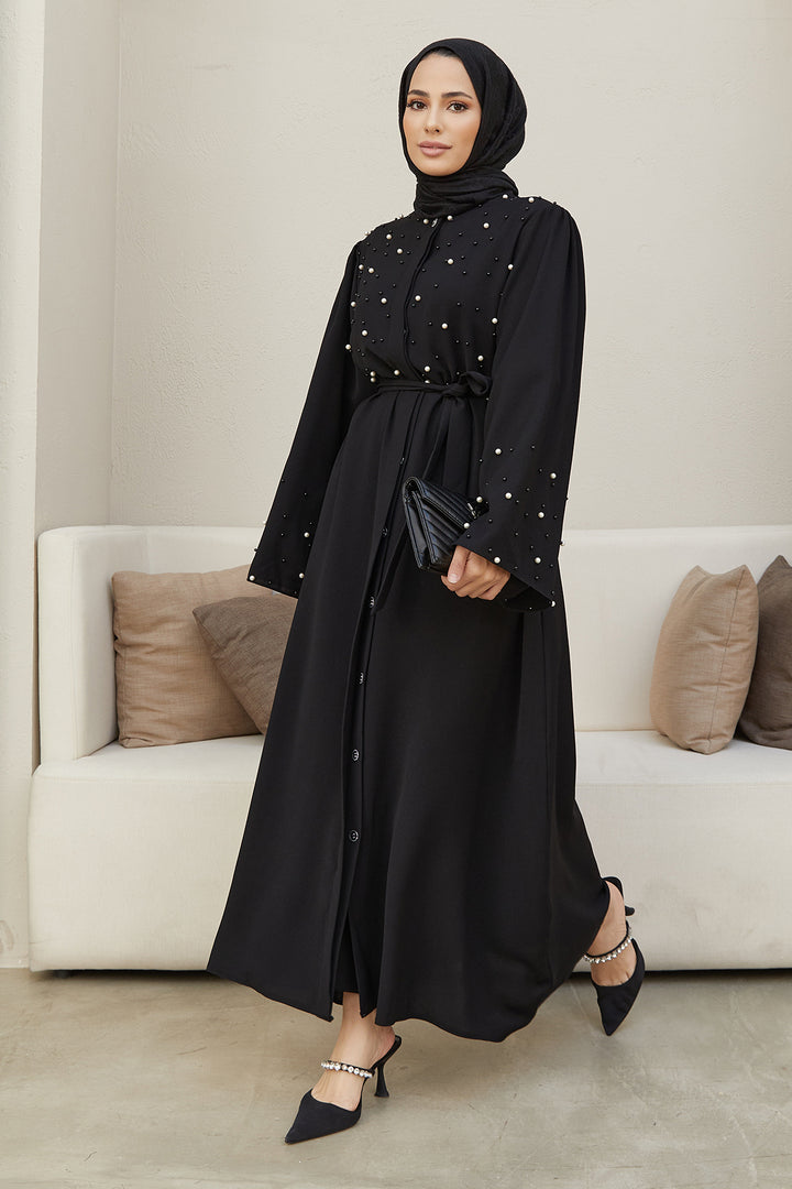 ZRF Women Pearl Detailed Abaya - Black - Germering