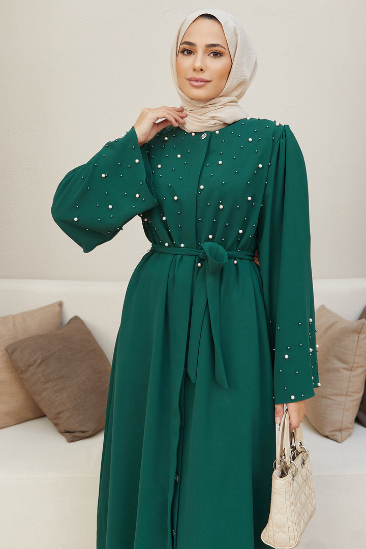 ZRF Women Pearl Detailed Abaya - Emerald - Salerno