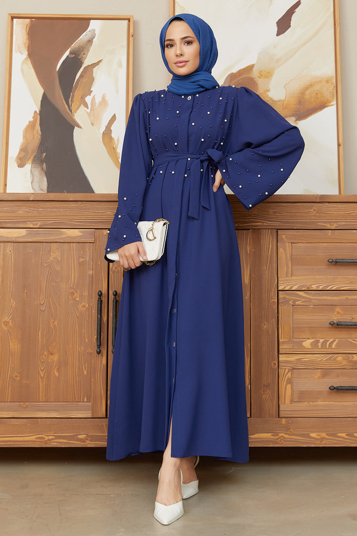 ZRF Women Pearl Detailed Abaya - Indigo - Cheltenham