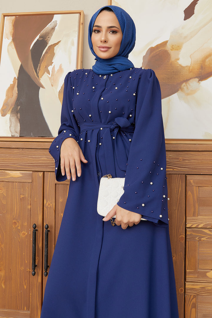 ZRF Women Pearl Detailed Abaya - Indigo - Cheltenham