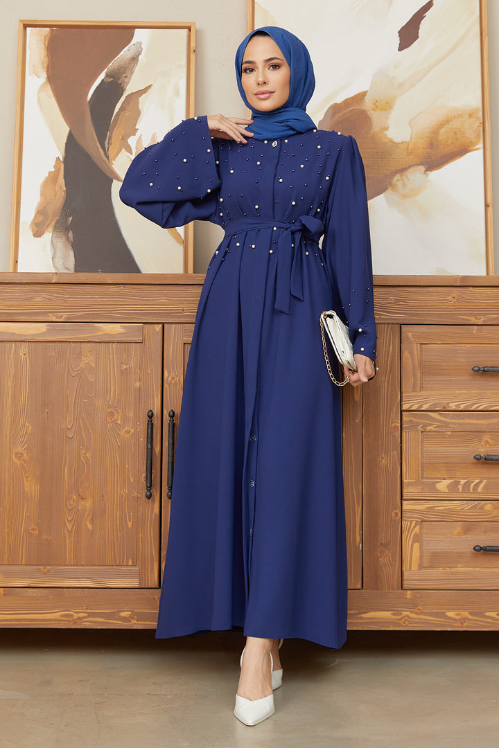 ZRF Women Pearl Detailed Abaya - Indigo - Cheltenham