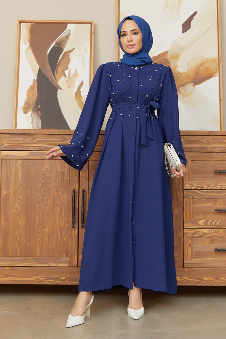 ZRF Women Pearl Detailed Abaya - Indigo - Cheltenham