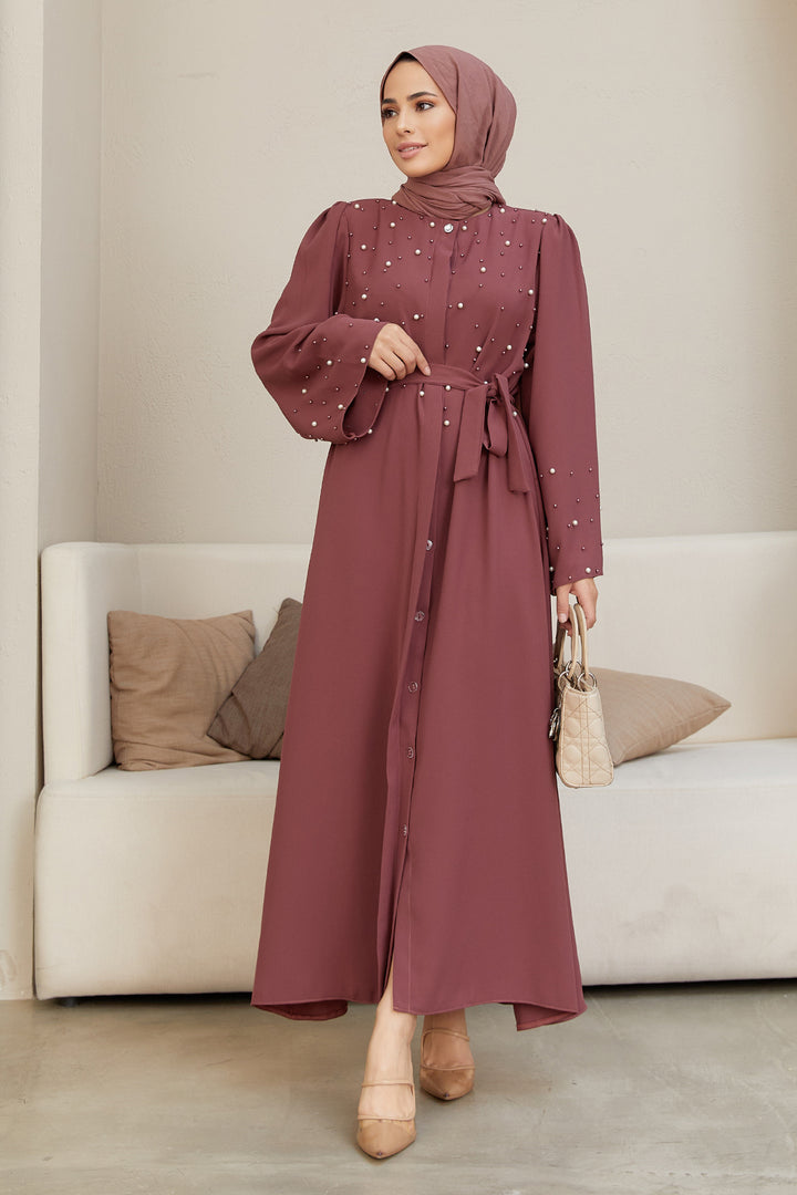 ZRF Women Pearl Detailed Abaya - Rose Pink - Kelowna