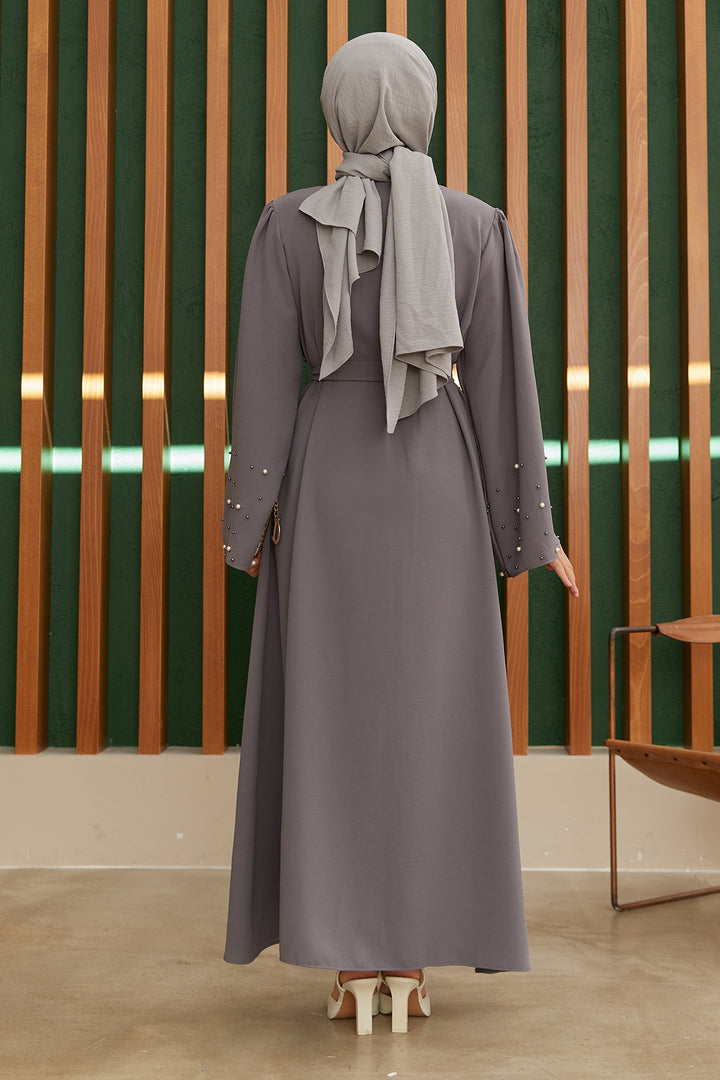 ZRF Women Pearl Detailed Abaya - Gray - East Kelowna