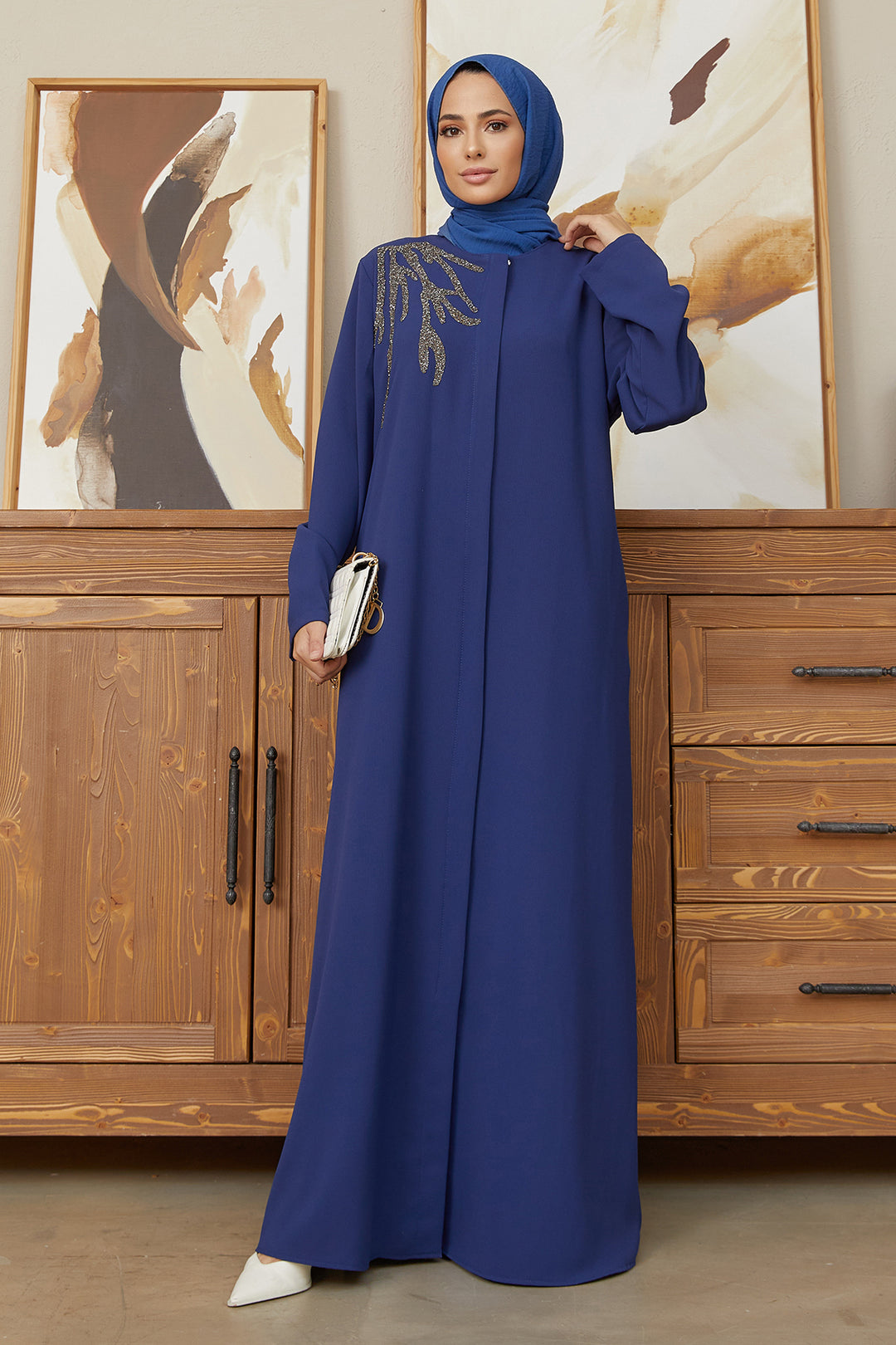 ZRF Women Shoulder Detailed Abaya - Indigo - Darlington