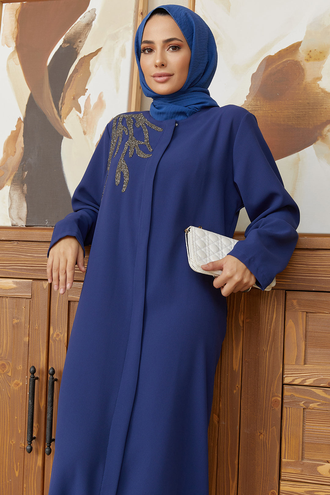 ZRF Women Shoulder Detailed Abaya - Indigo - Darlington