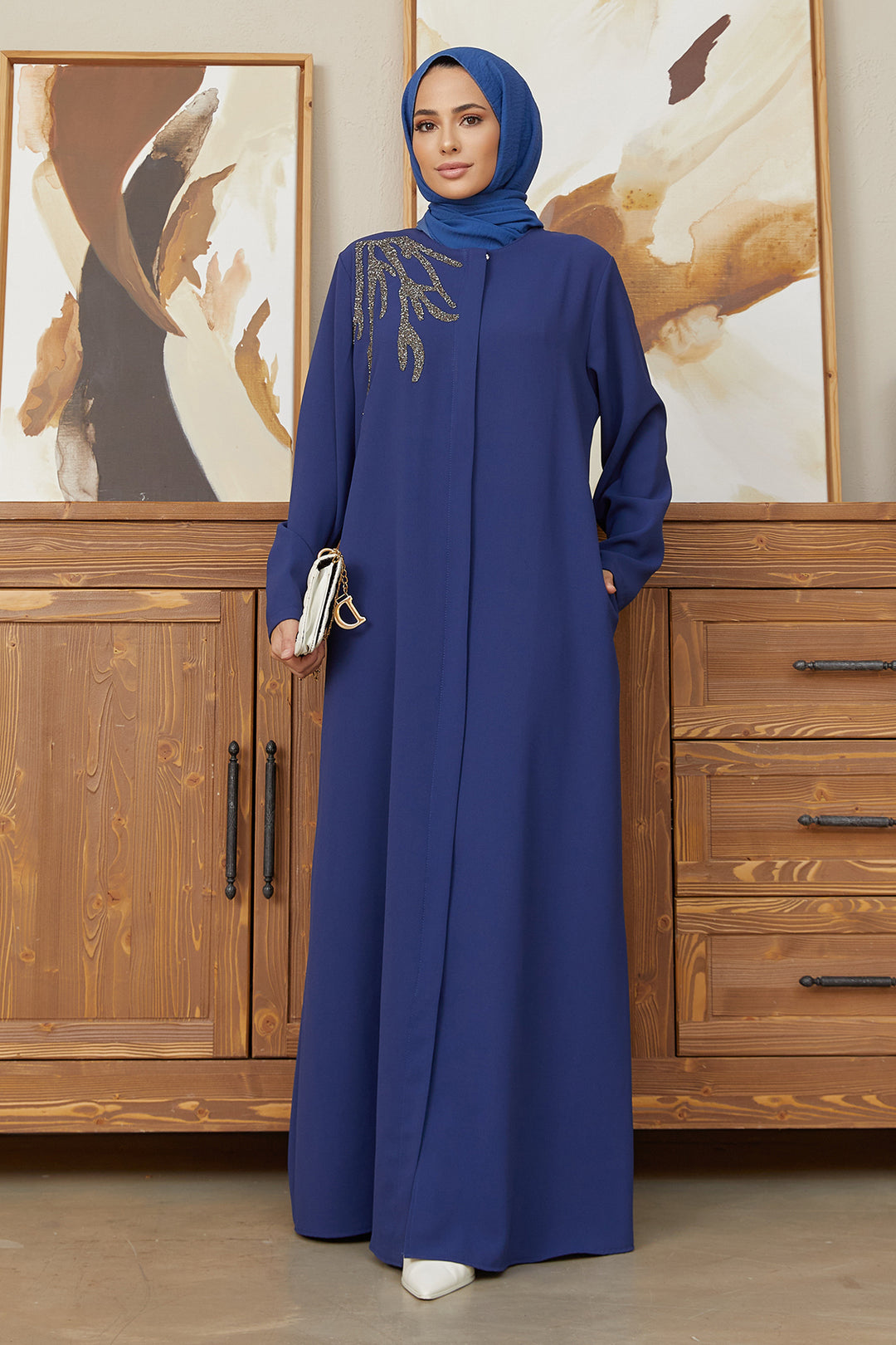 ZRF Women Shoulder Detailed Abaya - Indigo - Darlington