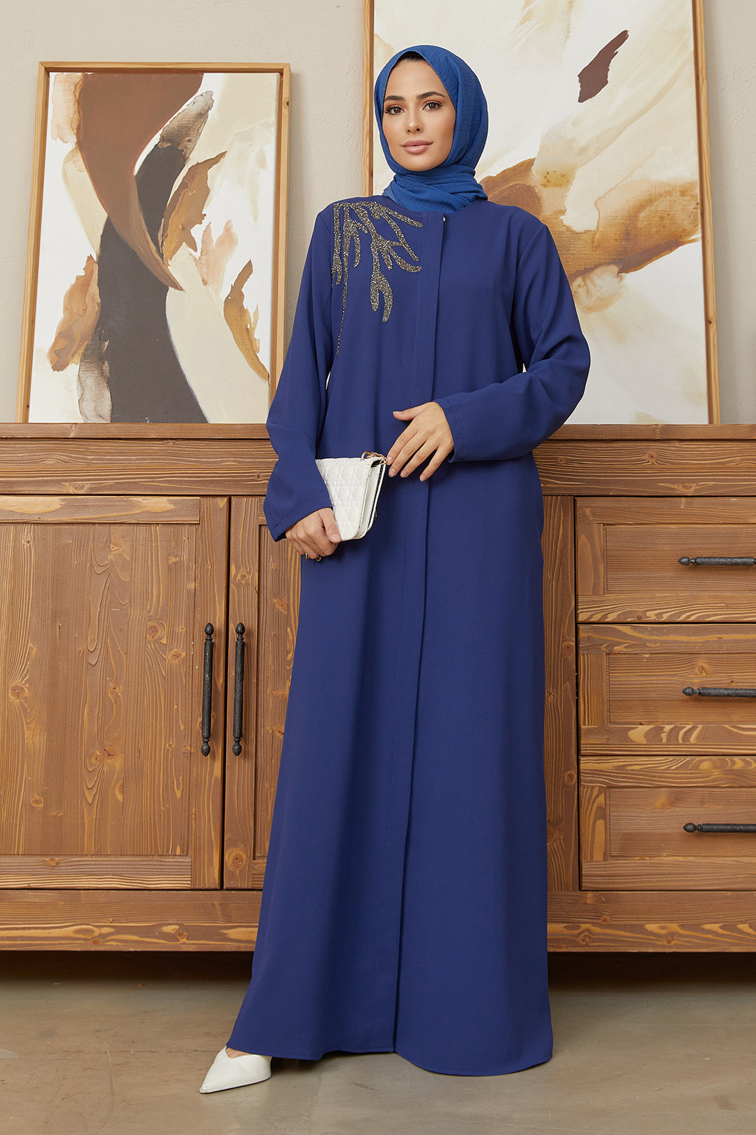 ZRF Women Shoulder Detailed Abaya - Indigo - Darlington