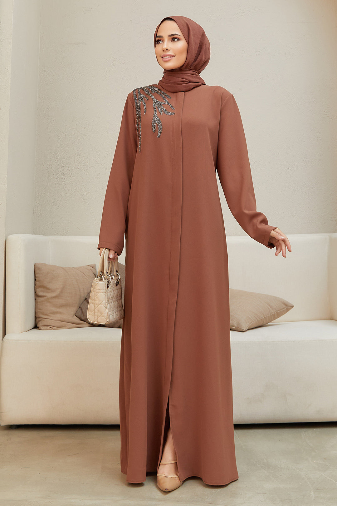 ZRF Women Shoulder Detailed Abaya - Camel - Reutlingen