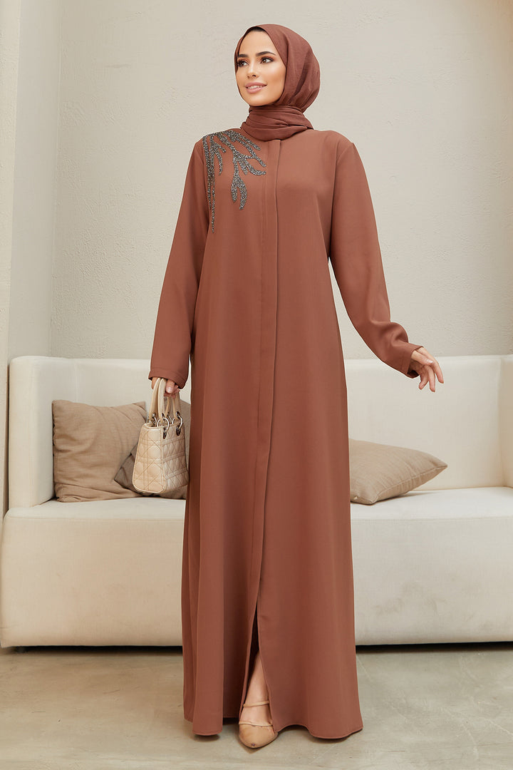 ZRF Women Shoulder Detailed Abaya - Camel - Reutlingen