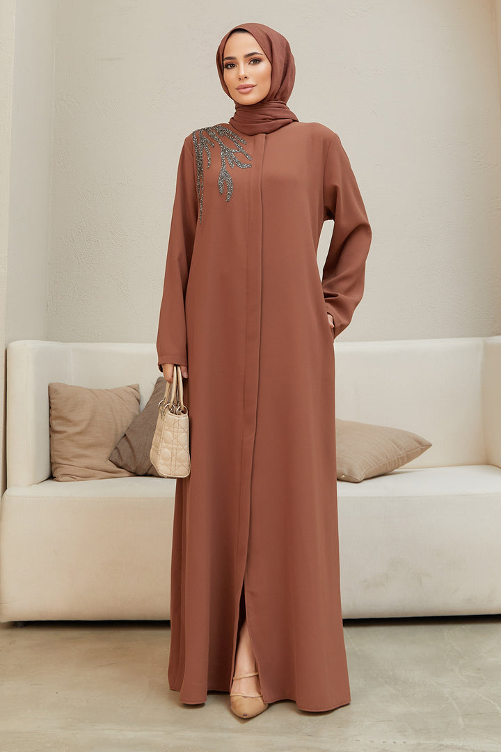 ZRF Women Shoulder Detailed Abaya - Camel - Reutlingen