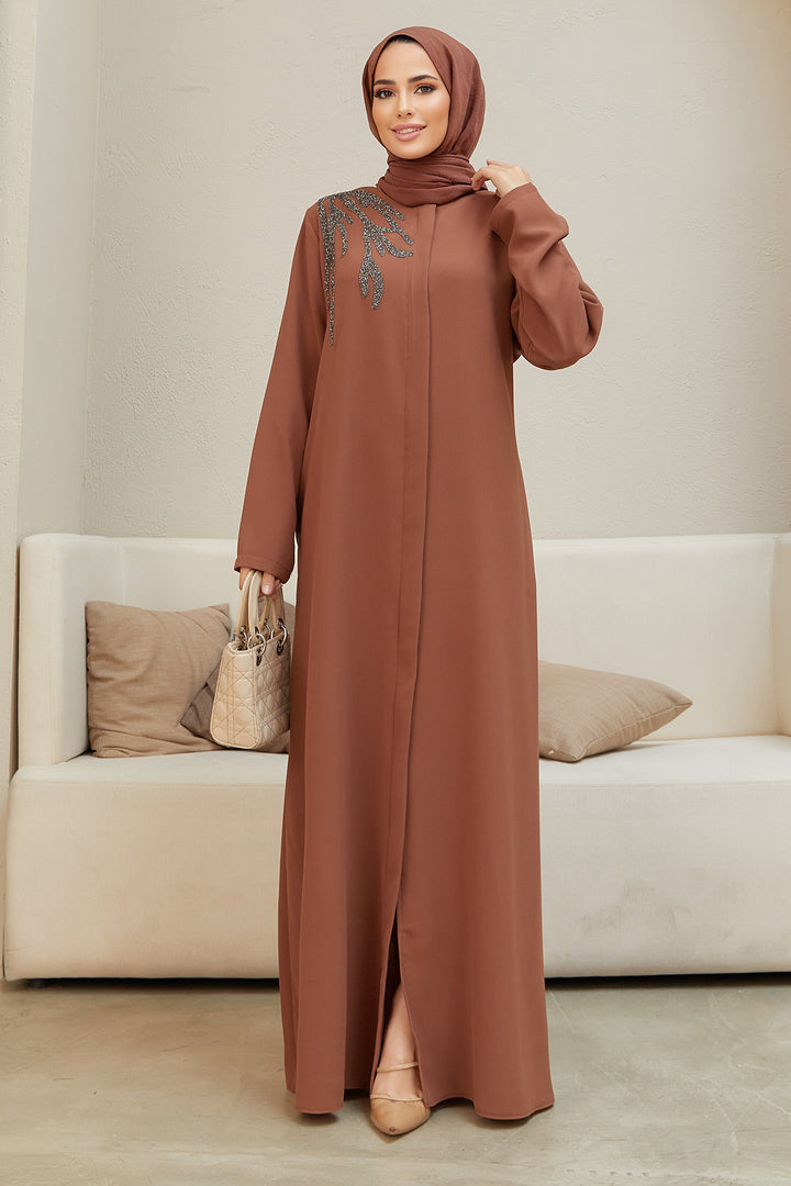 ZRF Women Shoulder Detailed Abaya - Camel - Reutlingen