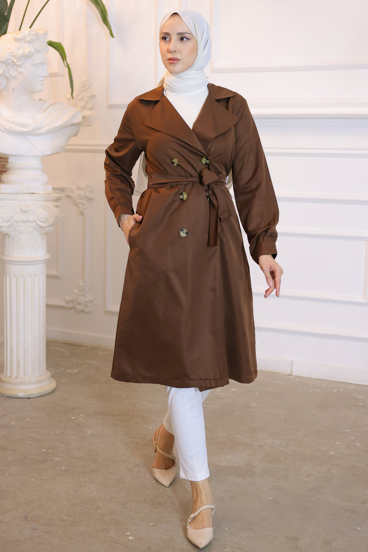 BNG Women Brown Trench Coat for Modest Wear - Clermont