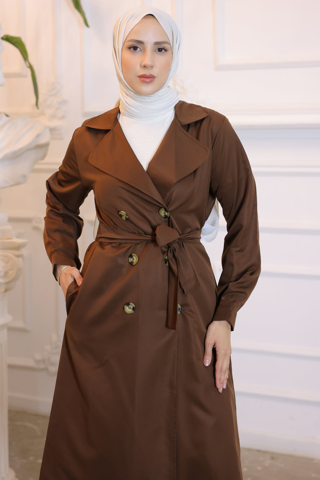 BNG Women Brown Trench Coat for Modest Wear - Clermont