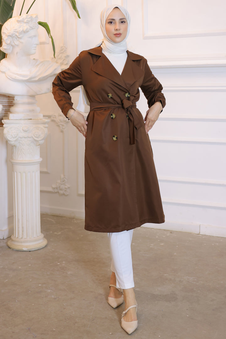 BNG Women Brown Trench Coat for Modest Wear - Clermont