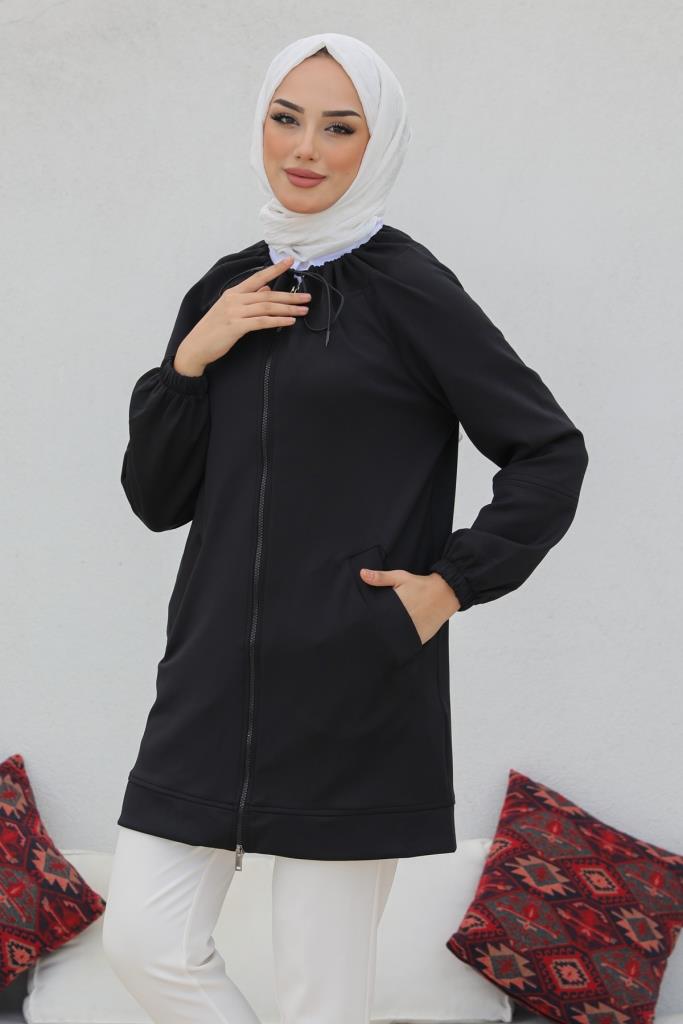 BNG Women Zippered Scuba Hijab Cardigan Black - Clermont