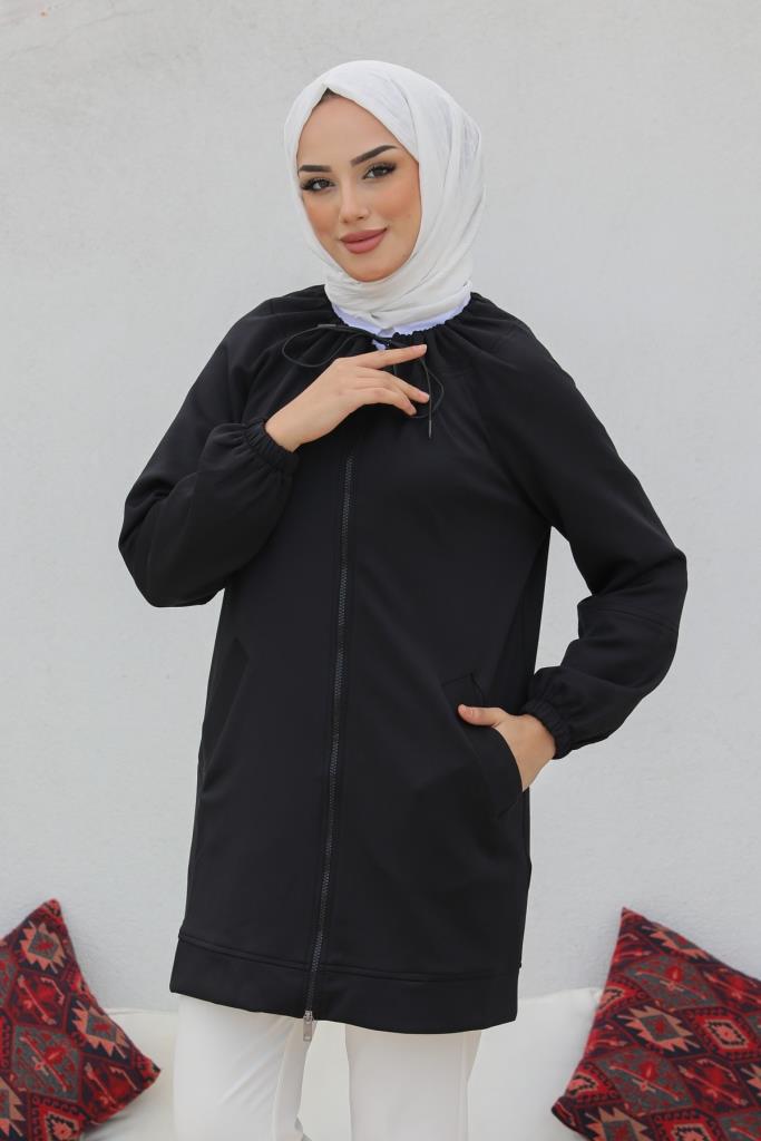 BNG Women Zippered Scuba Hijab Cardigan Black - Clermont