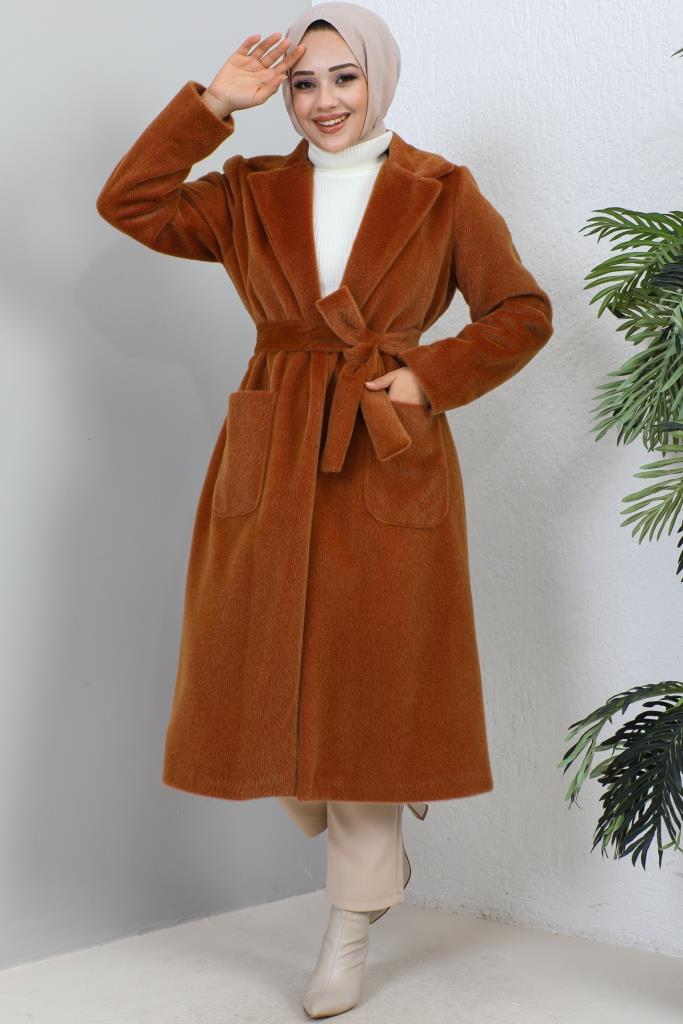 BNG Women Waist Belted Fur Coat Brown - Clermont