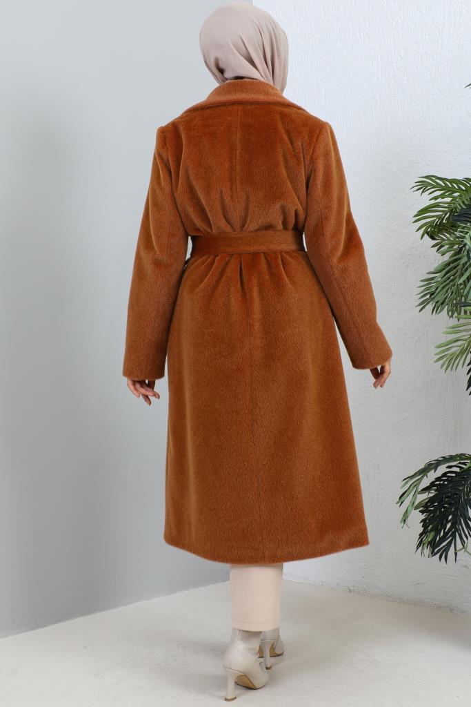 BNG Women Waist Belted Fur Coat Brown - Clermont