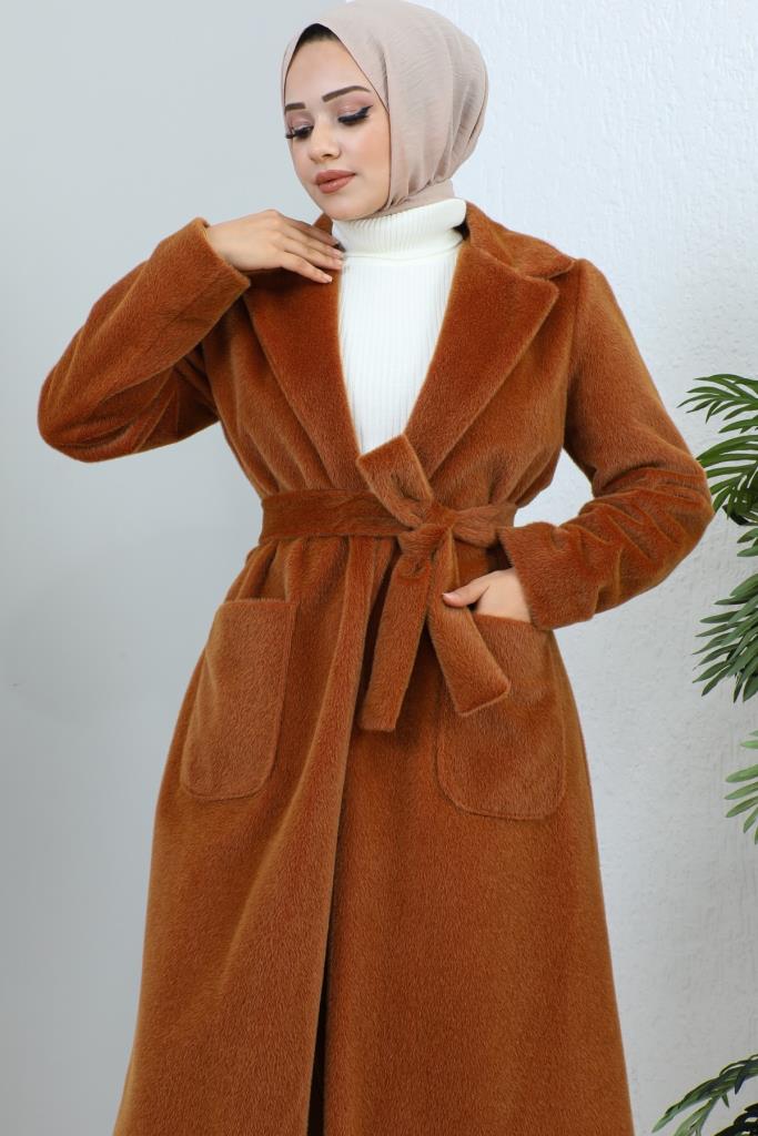 BNG Women Waist Belted Fur Coat Brown - Clermont