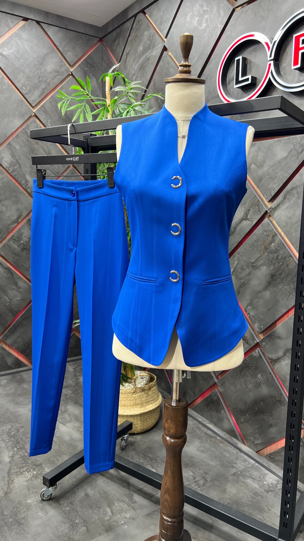 NDL Women Snap Fastener Vest Woman Suit Sax Blue - Overland Park