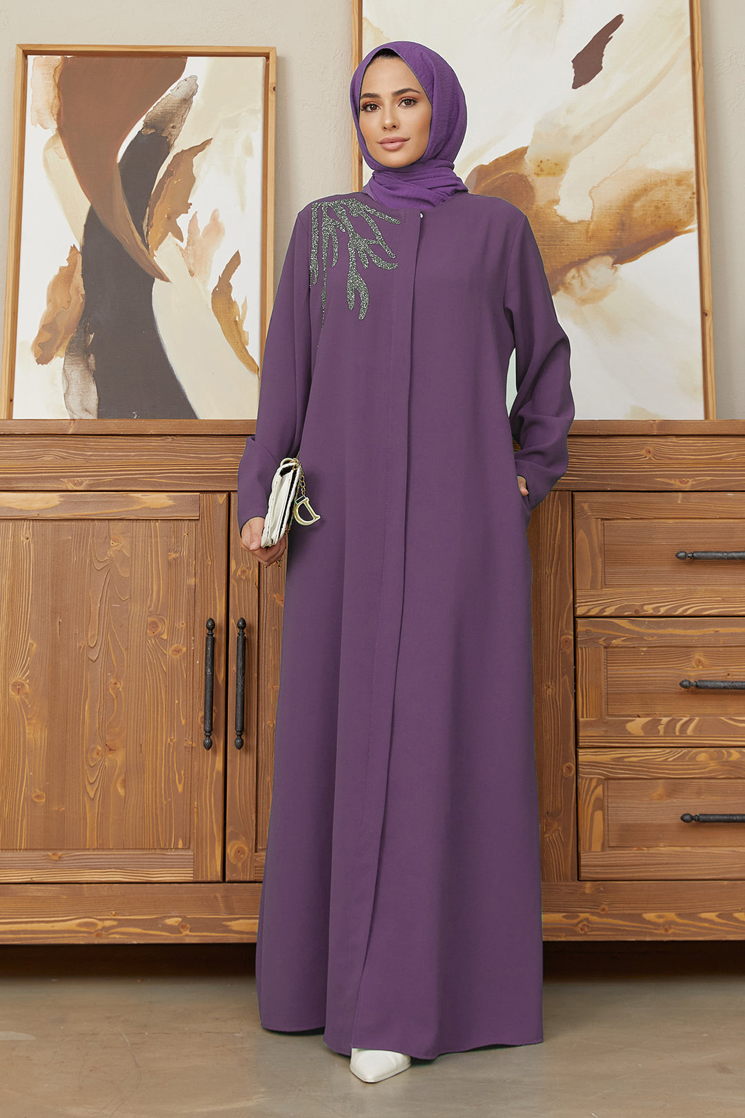 ZRF Women Shoulder Detailed Abaya - Lilac - Vaulx-en-Velin