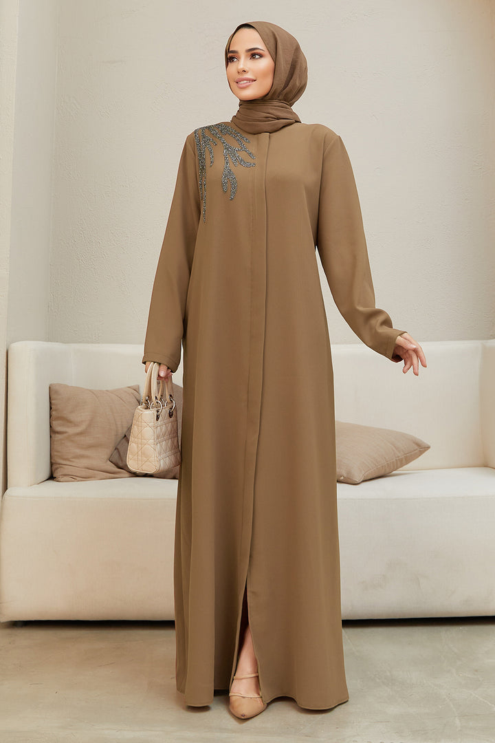 ZRF Women Shoulder Detailed Abaya - Mink - Gent