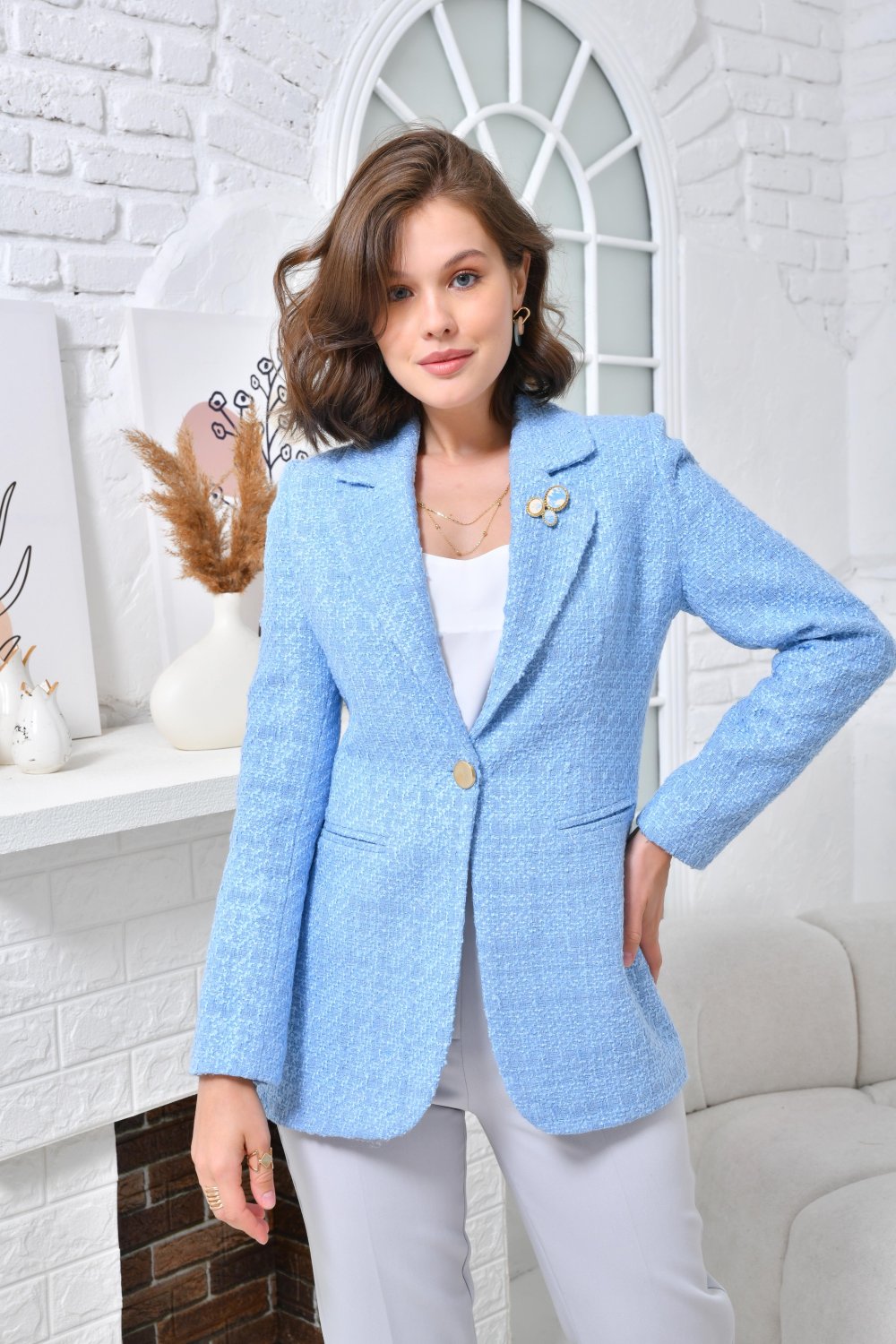 NDL Women Brooch Knit Fabric Women's Jacket بيبي بلو - Jesús María