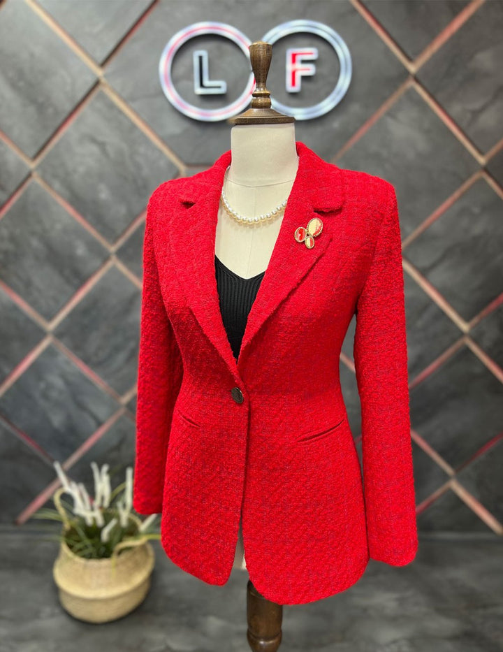 NDL Femmes Brooch Treat Tabric Veste de femmes Red - Nashua