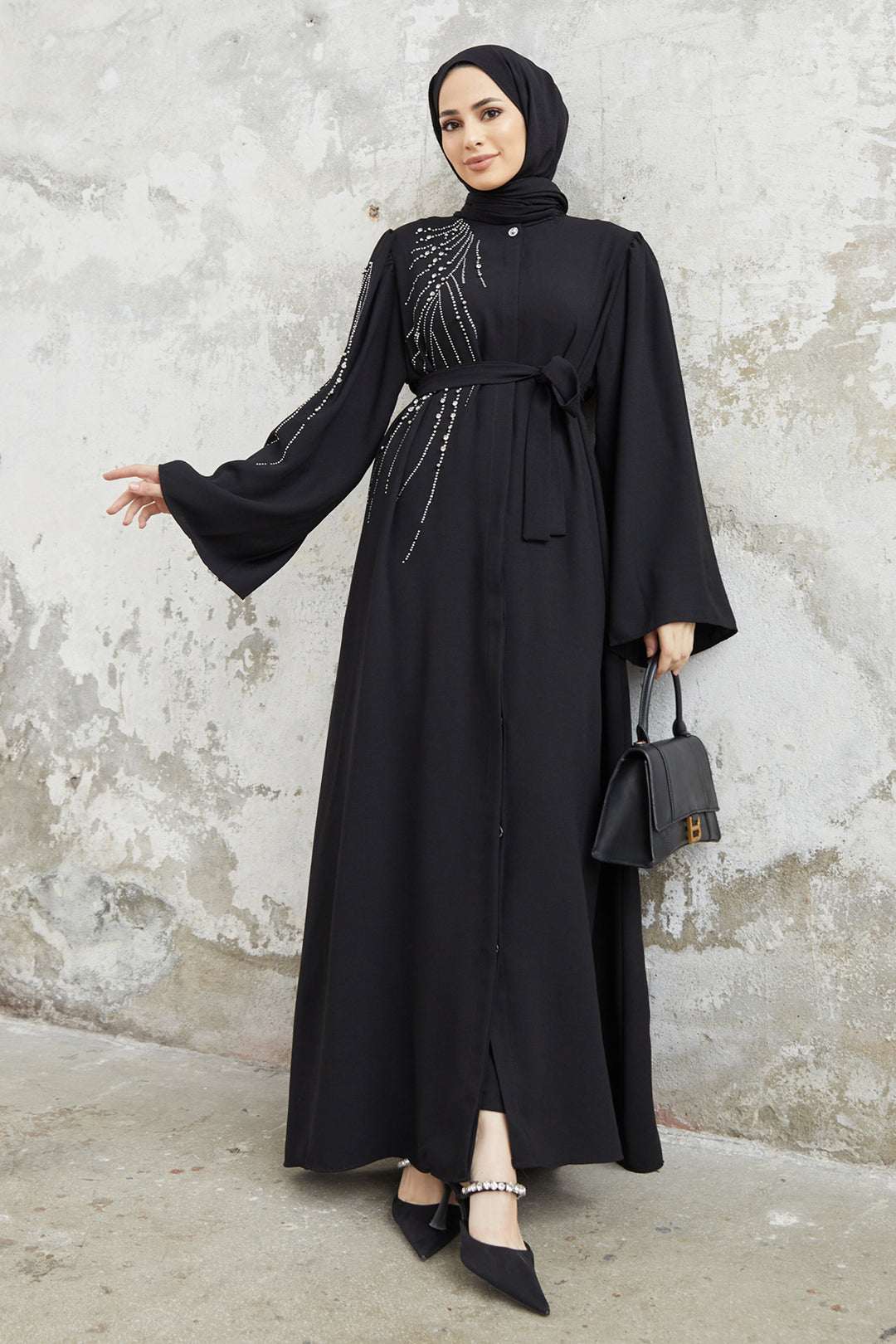 ZRF Women Viona Stone-Embellished Abaya - Black - Pleasant Hill