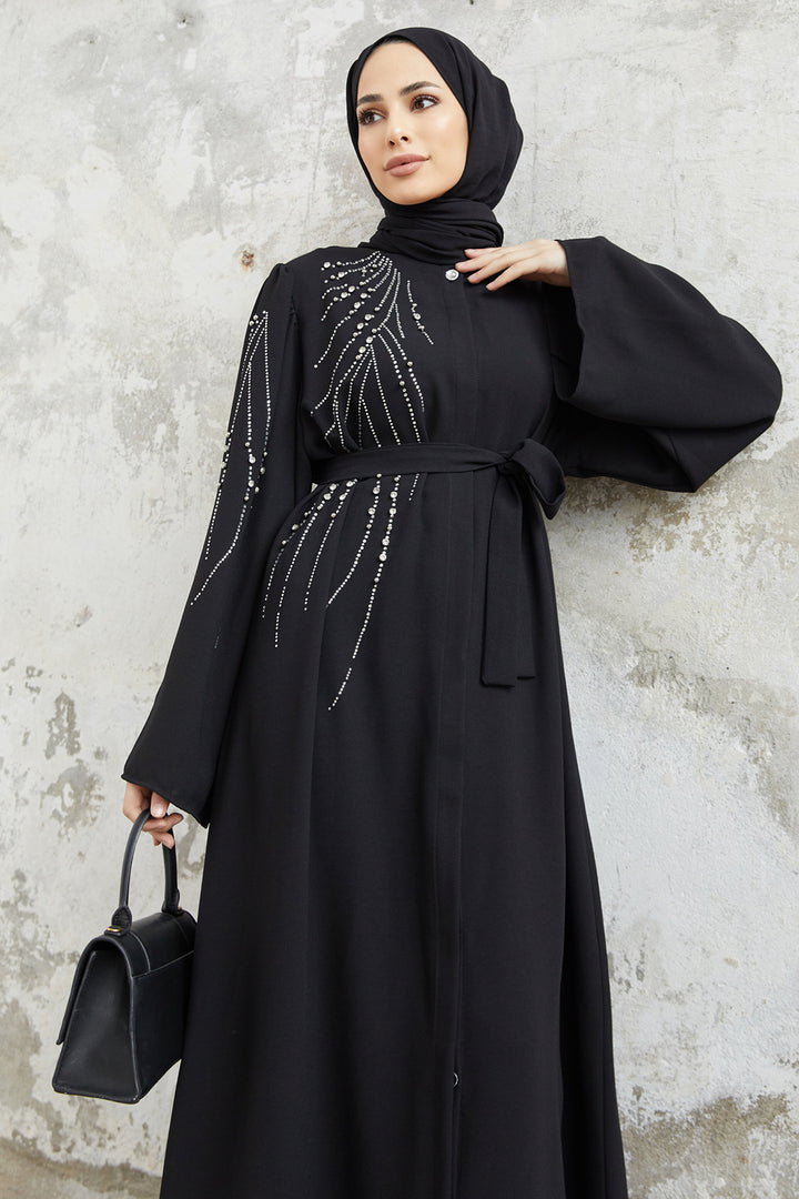 ZRF Women Viona Stone-Embellished Abaya - Black - Pleasant Hill