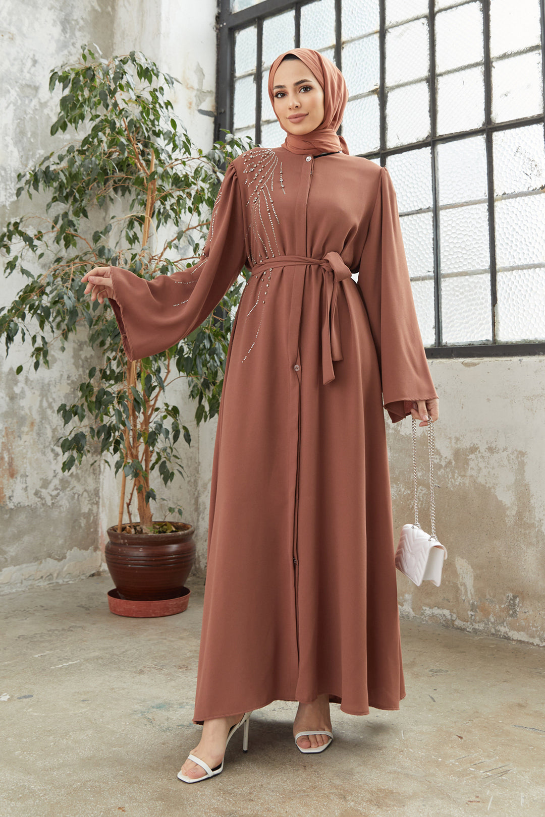 ZRF Women Viona Stone-Embellished Abaya - Camel - Cagliari