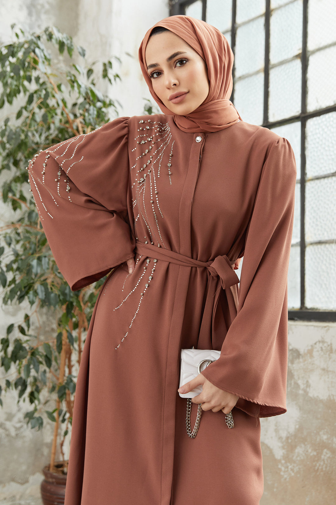 ZRF Women Viona Stone-Embellished Abaya - Camel - Cagliari