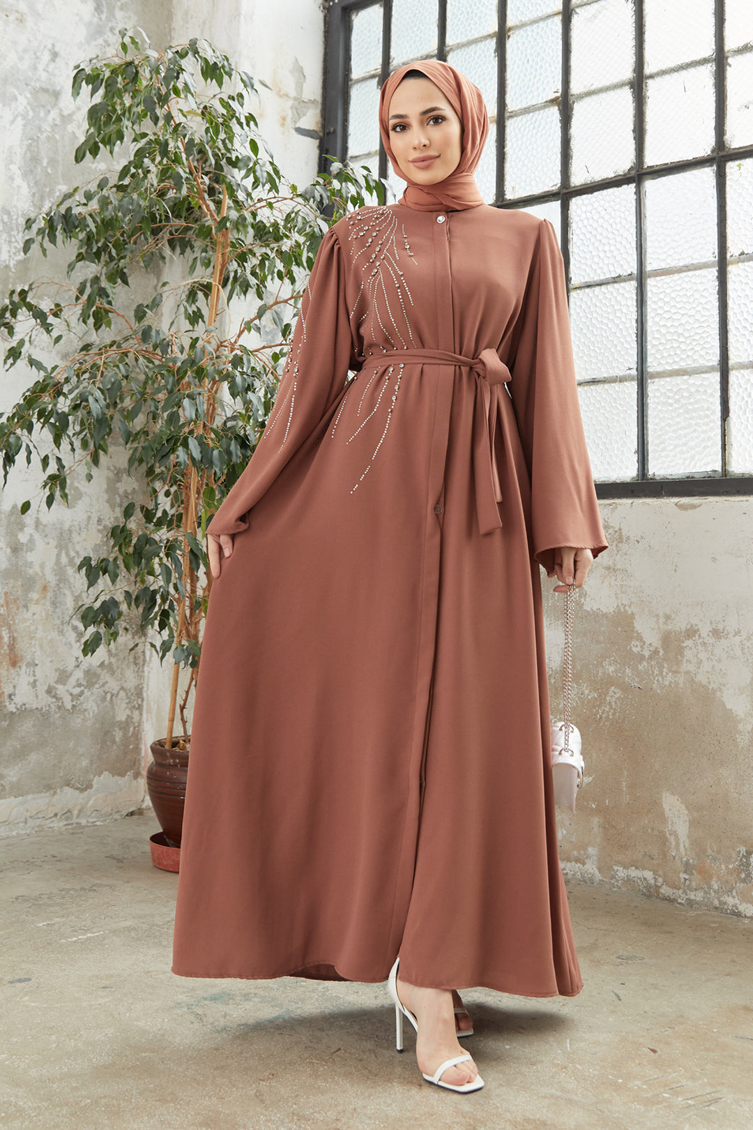 ZRF Women Viona Stone-Embellished Abaya - Camel - Cagliari