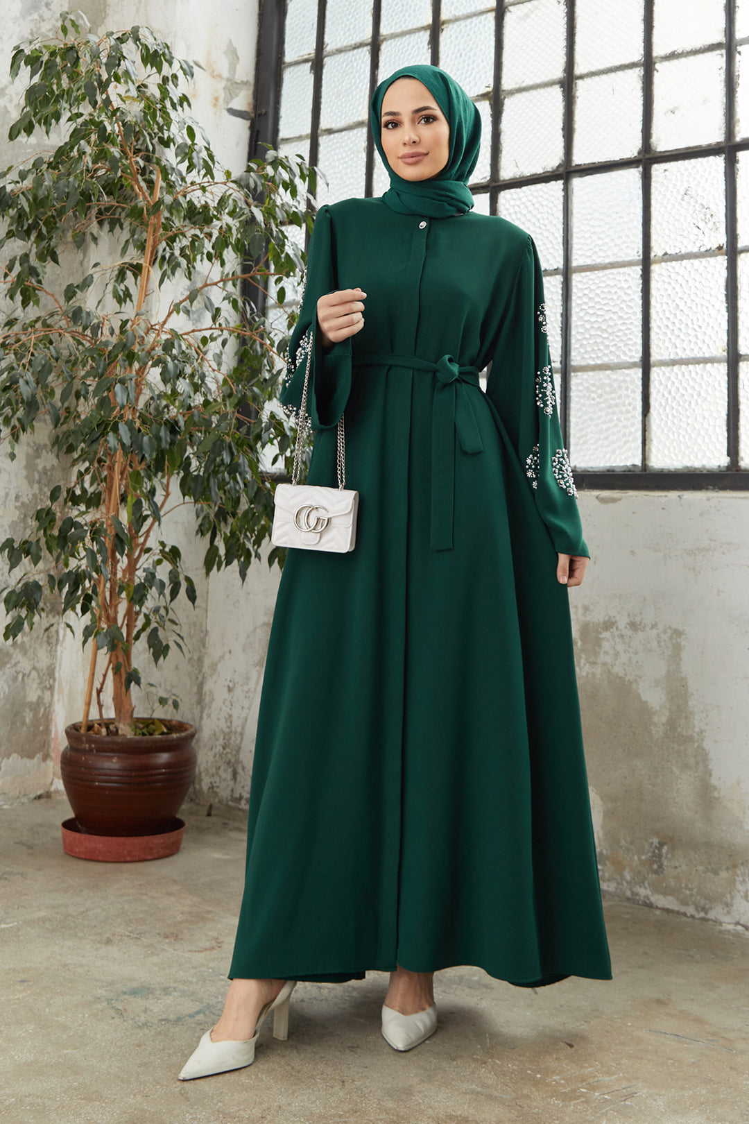 ZRF Women Embroidered Abaya with Collar - Emerald - Mineral de la Reforma