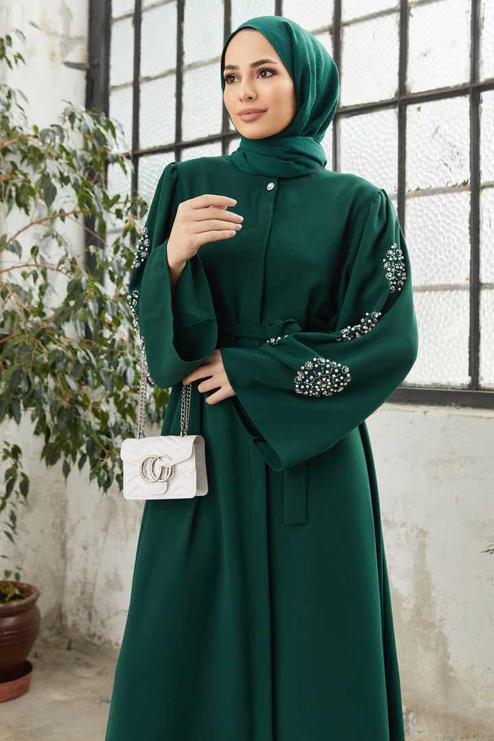 ZRF Women Embroidered Abaya with Collar - Emerald - Mineral de la Reforma