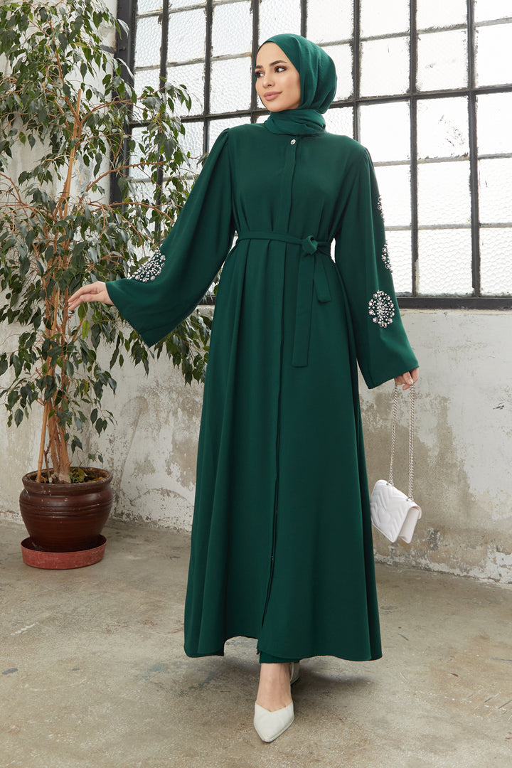 ZRF Women Embroidered Abaya with Collar - Emerald - Mineral de la Reforma