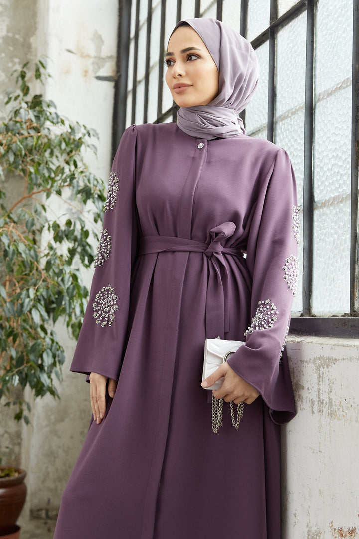 ZRF Women Embroidered Abaya with Collar - Lilac - Córdoba