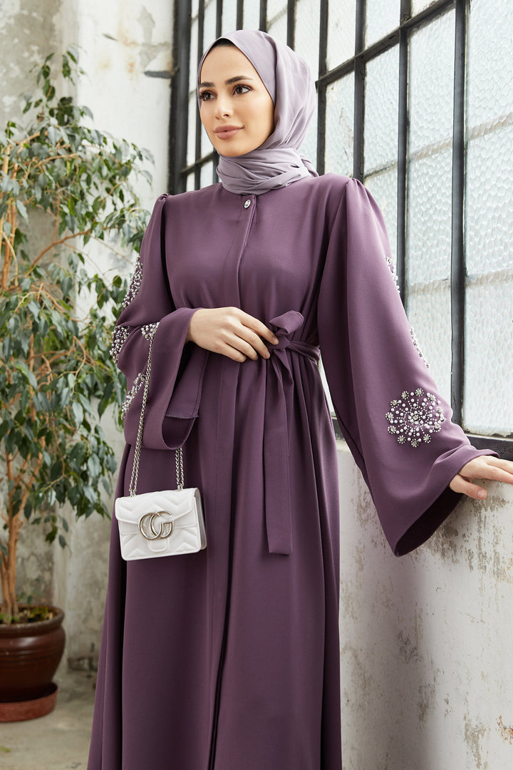 ZRF Women Embroidered Abaya with Collar - Lilac - Córdoba