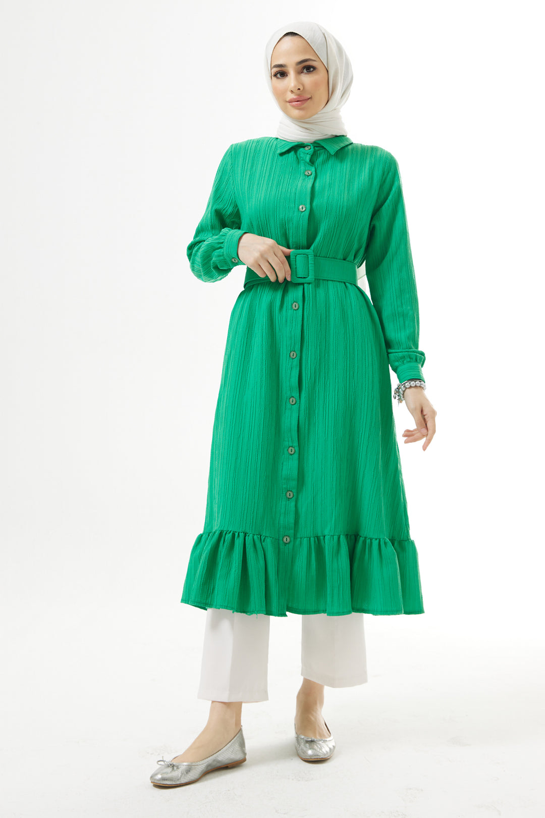 ZRF Women Belted Ruffled Tunic - Green - Richfield