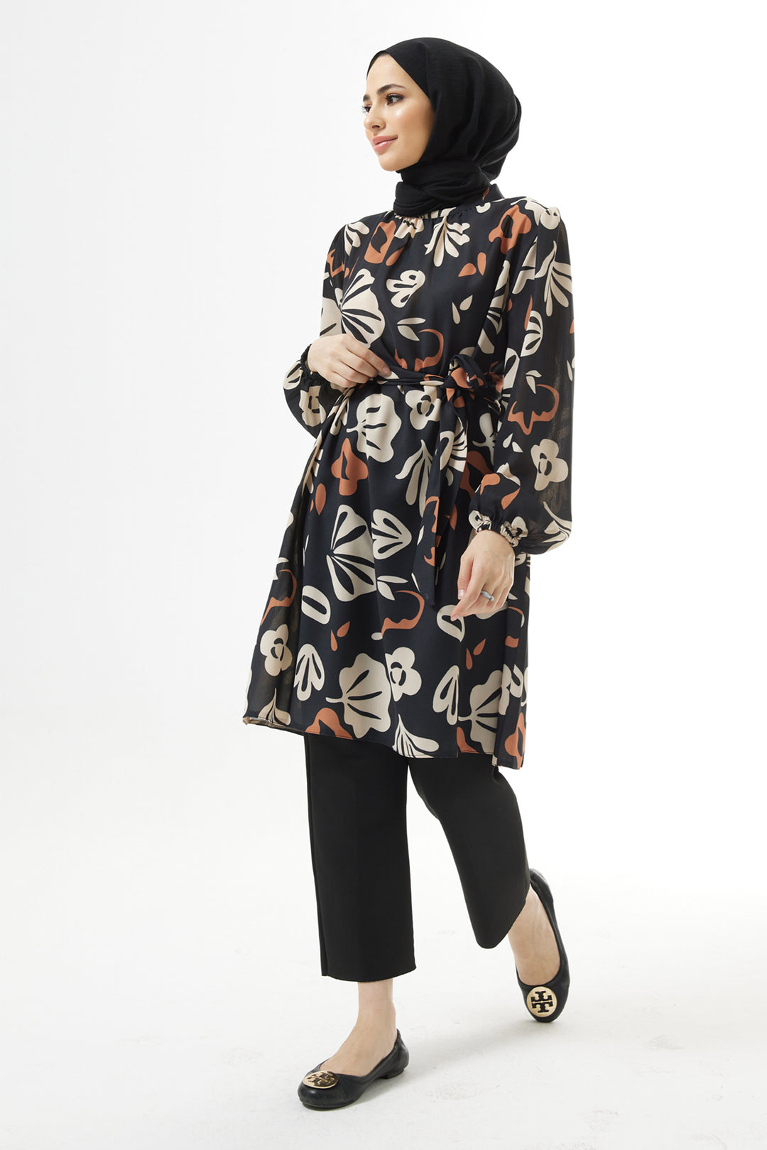 ZRF Women Belted Patterned Tunic - Black - Basel