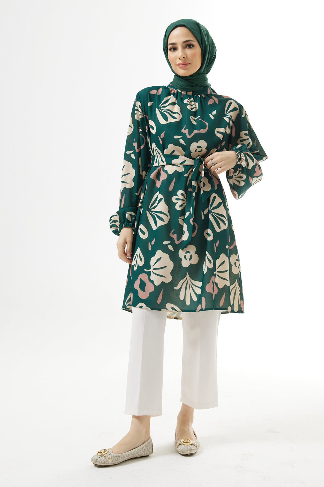 ZRF Women Belted Patterned Tunic - Emerald - Beauvais