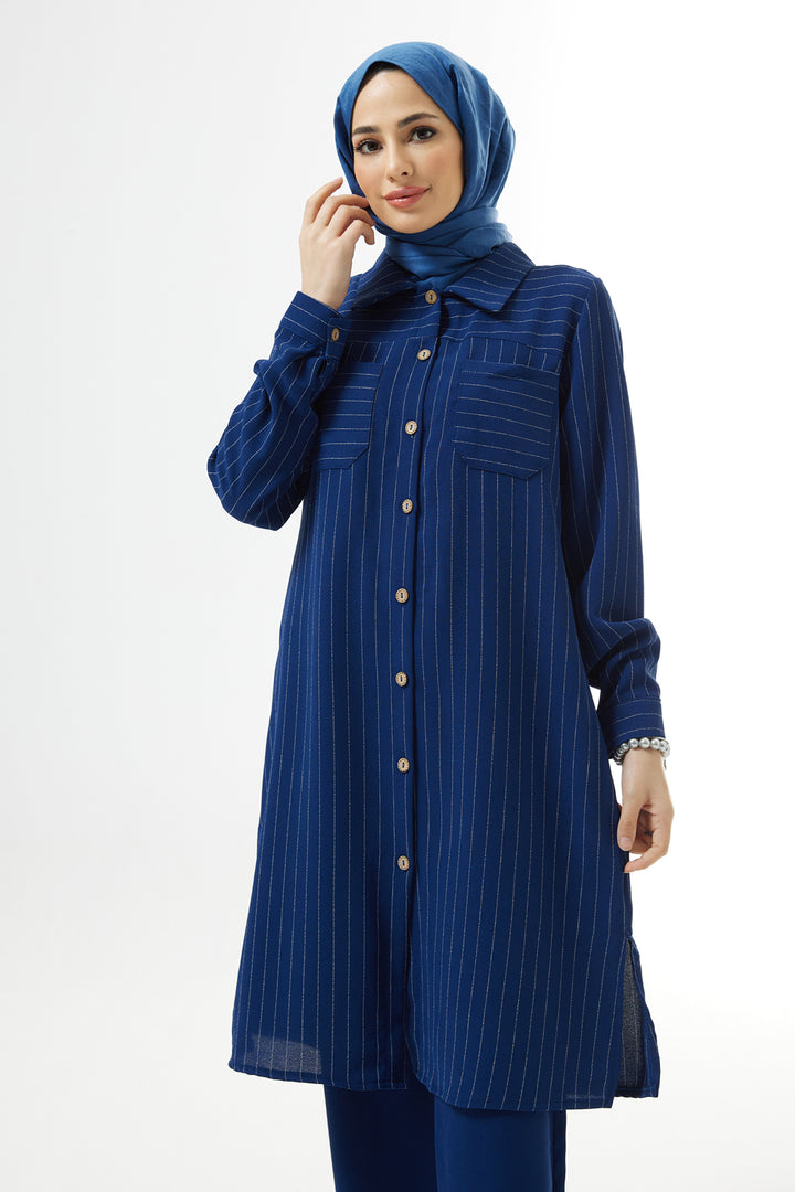 ZRF Women Striped Tunic Pants Set - Indigo - Galátsi