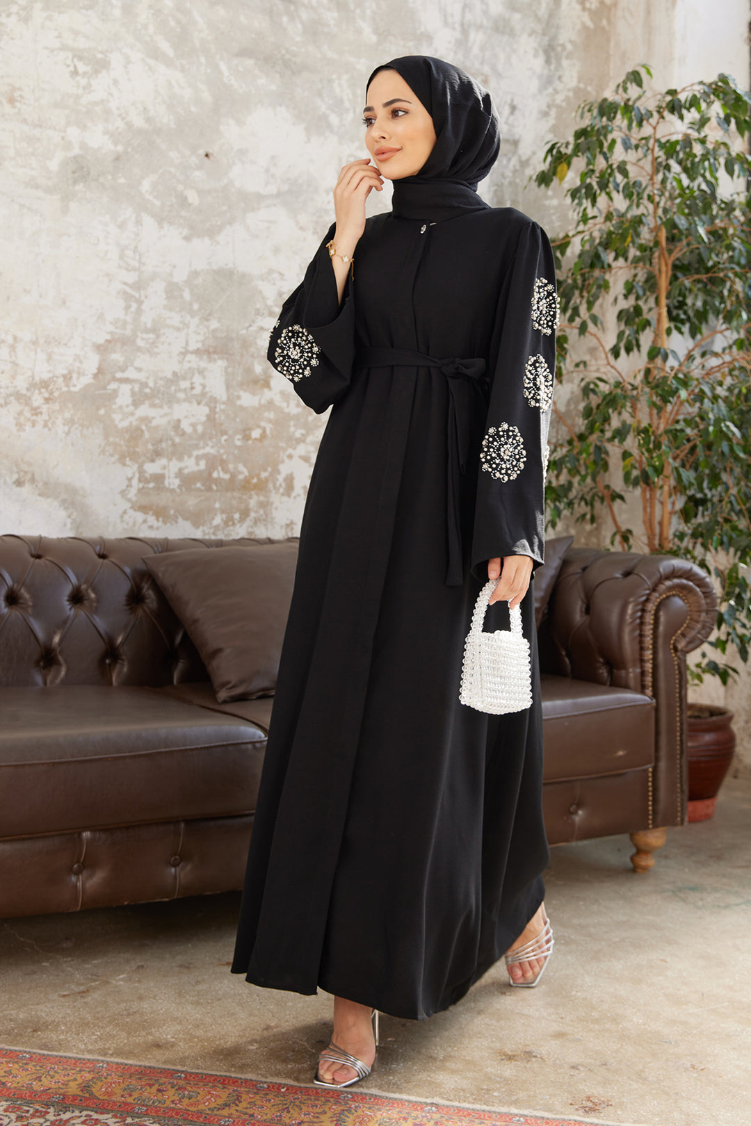 ZRF Women Embroidered Sleeve Abaya - Black - Murcia