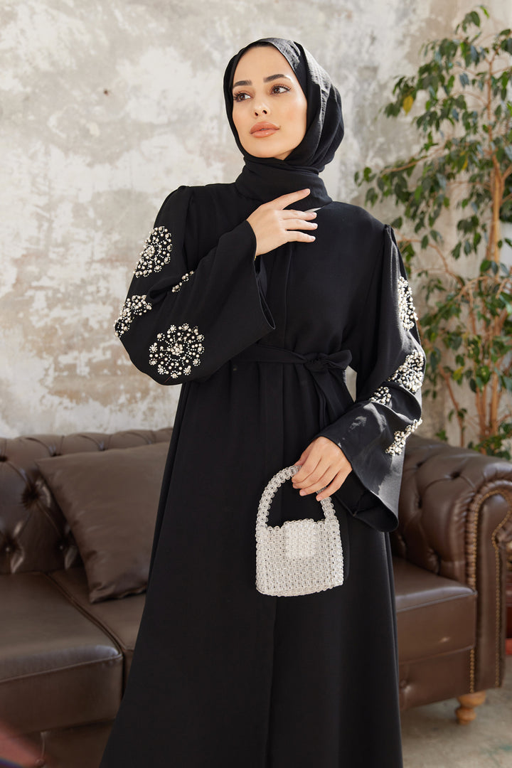 ZRF Women Embroidered Sleeve Abaya - Black - Murcia