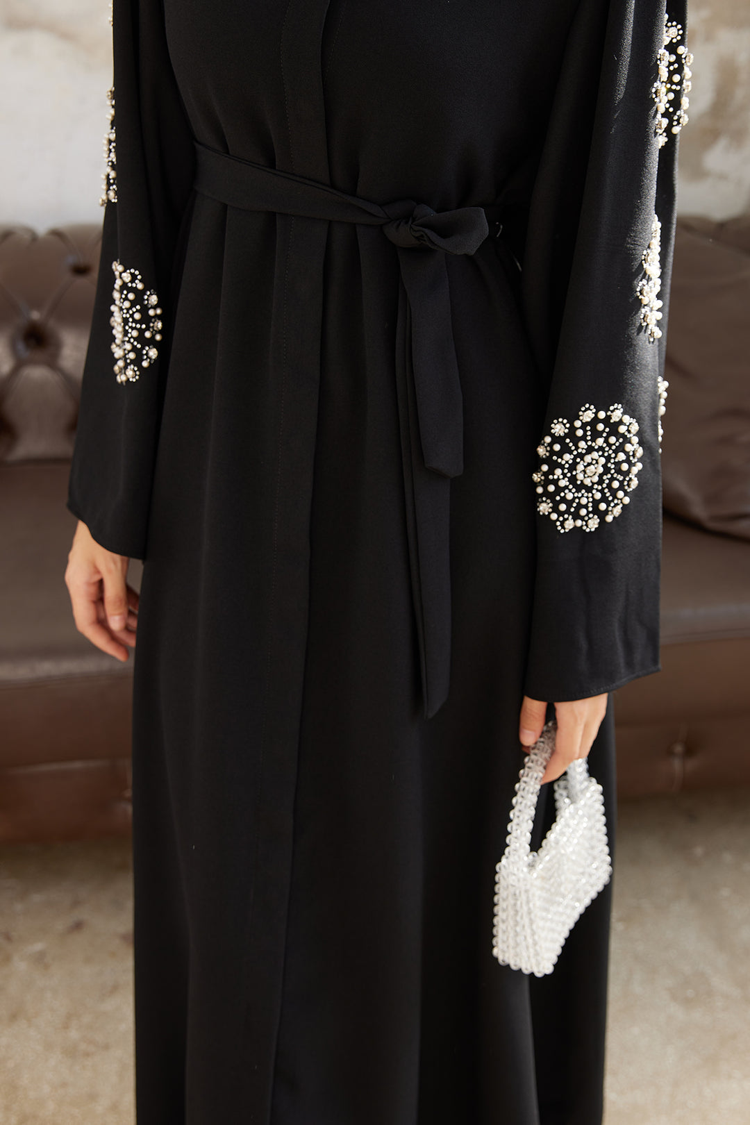 ZRF Women Embroidered Sleeve Abaya - Black - Murcia