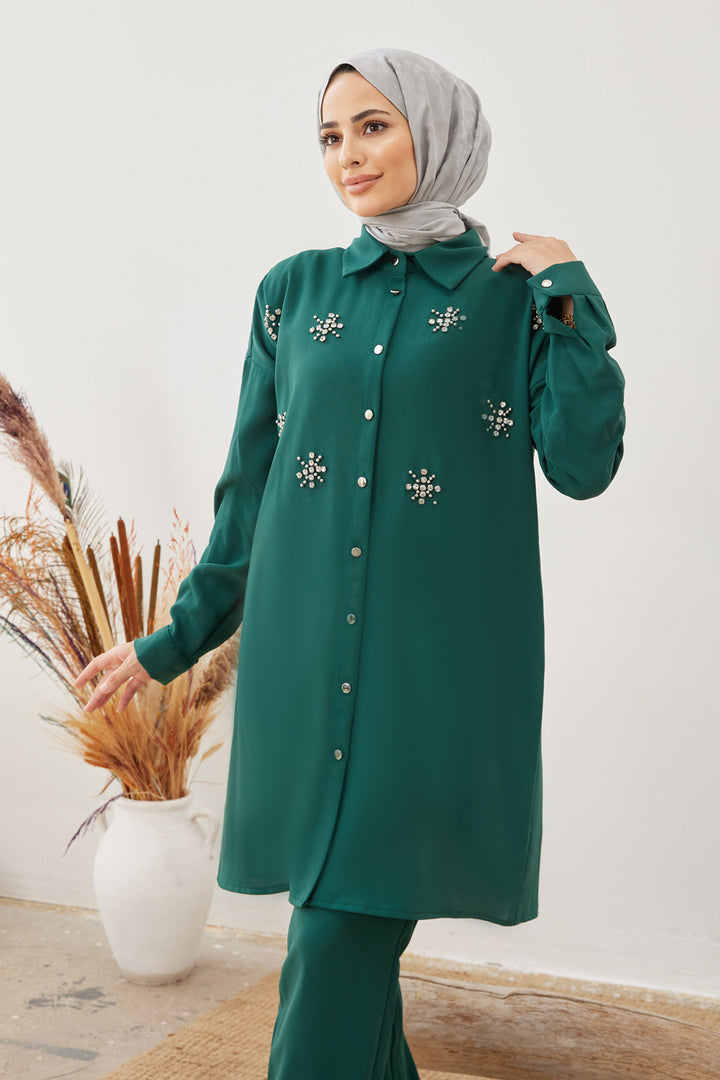 ZRF Women Snowflake Hijab Suit - Emerald - Melton