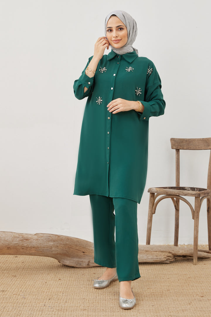 ZRF Women Snowflake Hijab Suit - Emerald - Melton