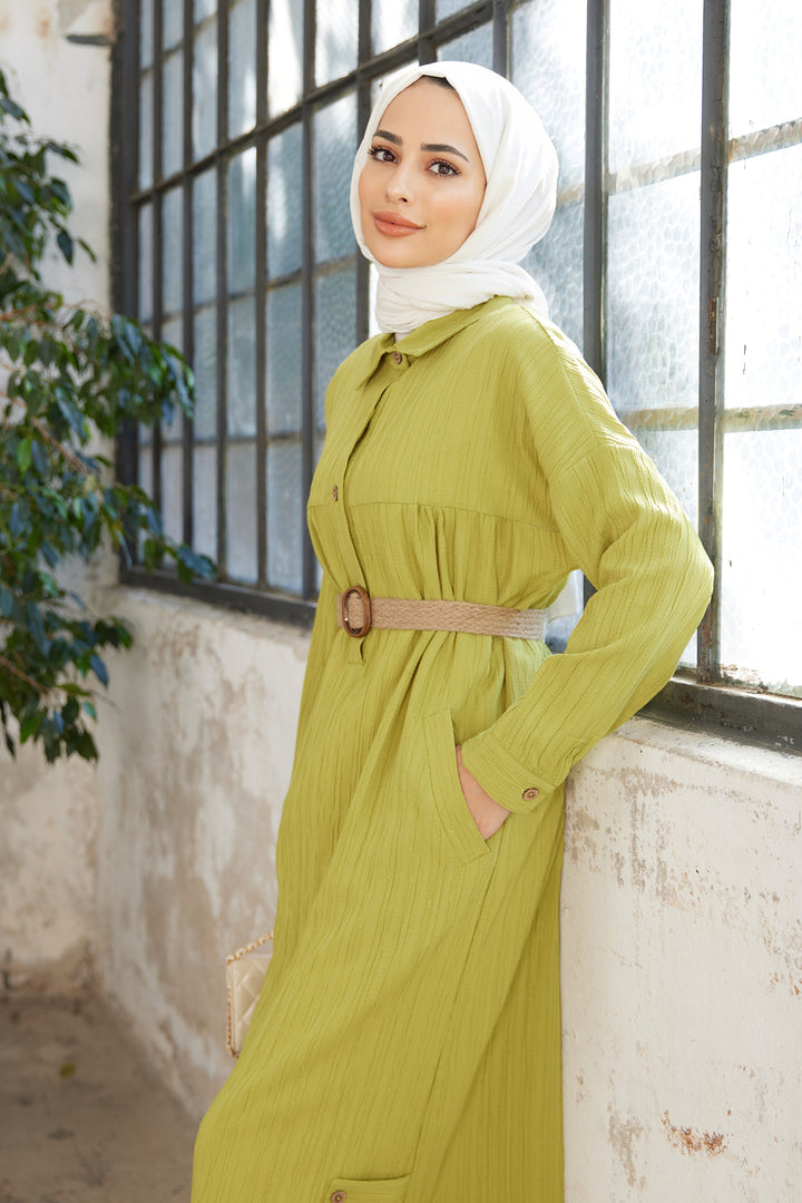 ZRF Women Straw Belted Tunic - Olive Green - Piatra Neamţ