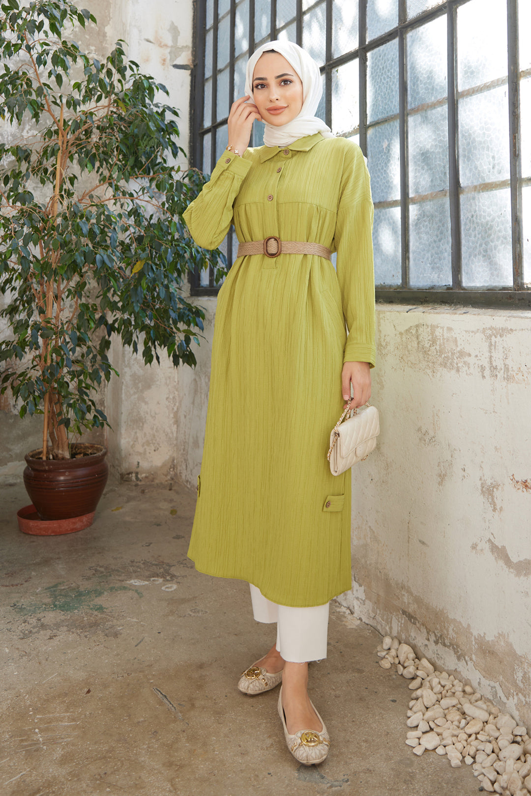 ZRF Women Straw Belted Tunic - Olive Green - Piatra Neamţ